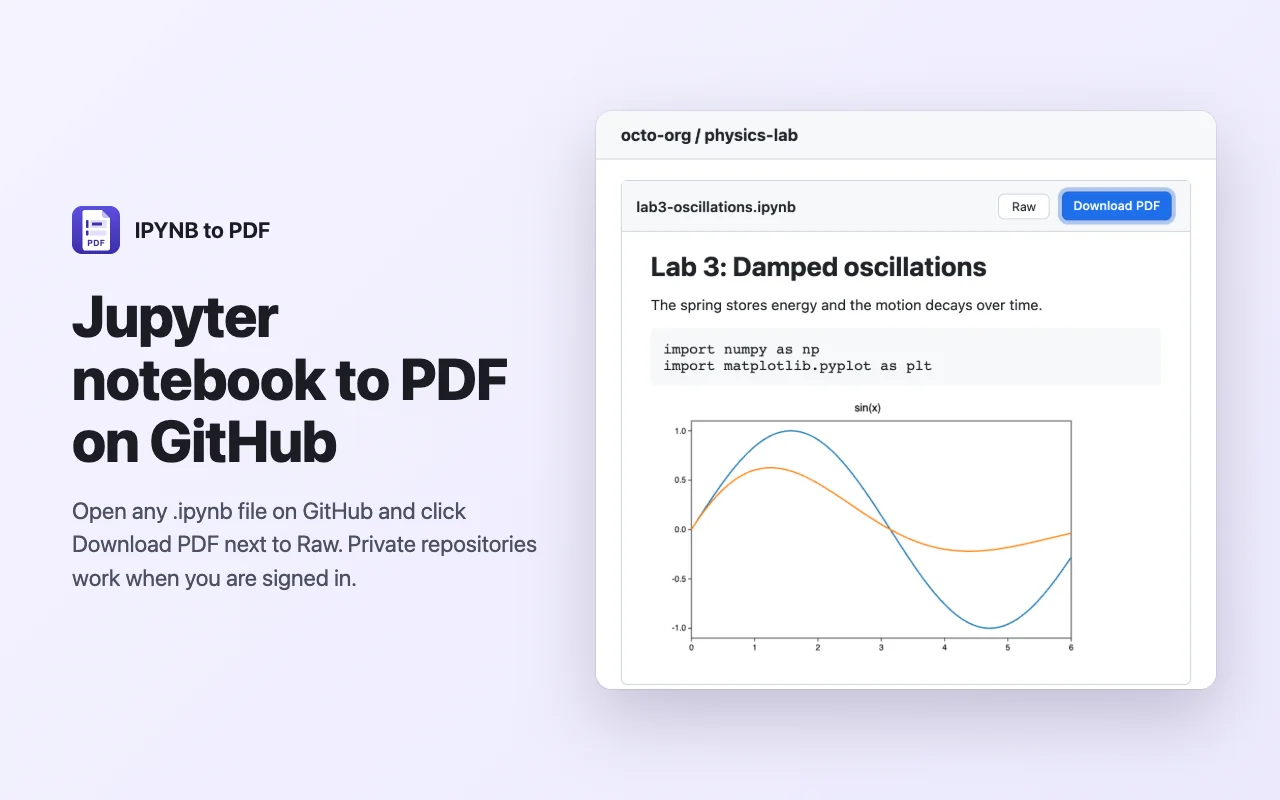 Download PDF button next to Raw on a GitHub notebook page