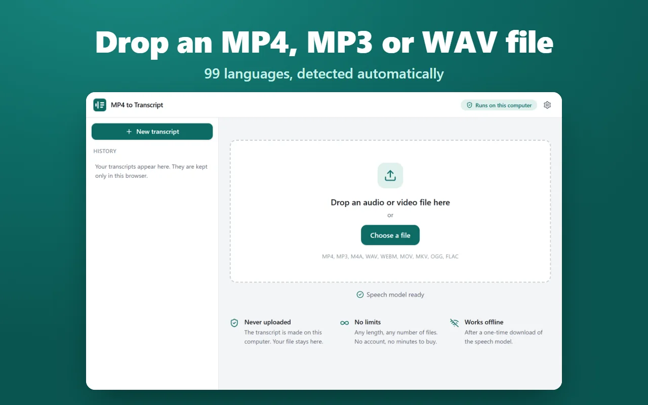 Pole do upuszczania plików MP4, MP3, WAV i innych plików audio i wideo